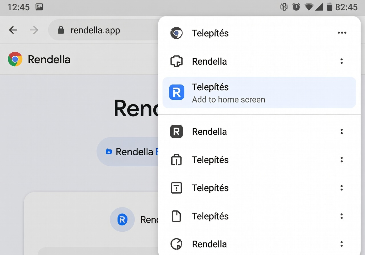 Rendella telepítése Androidon Chrome-ból